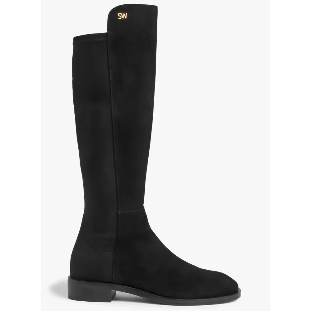 $750 STUART WEITZMAN Keelan KNEE Boot SUEDE SW LOGO BLACK 8.5 (PB7)